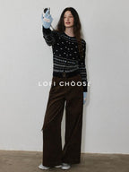Lofi choose Lightweight Buttoned Round Neck Long Sleeve Office Womens Black Knit Cardigans