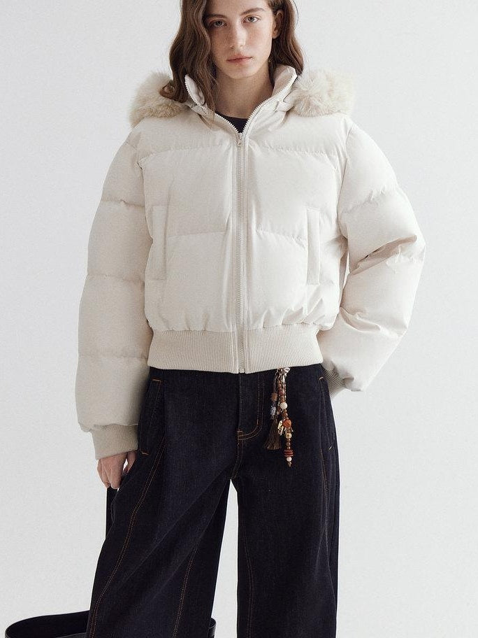 fano 90% White Duck Down Warm Hooded Korean Commuter High Waist Women Down Jackets