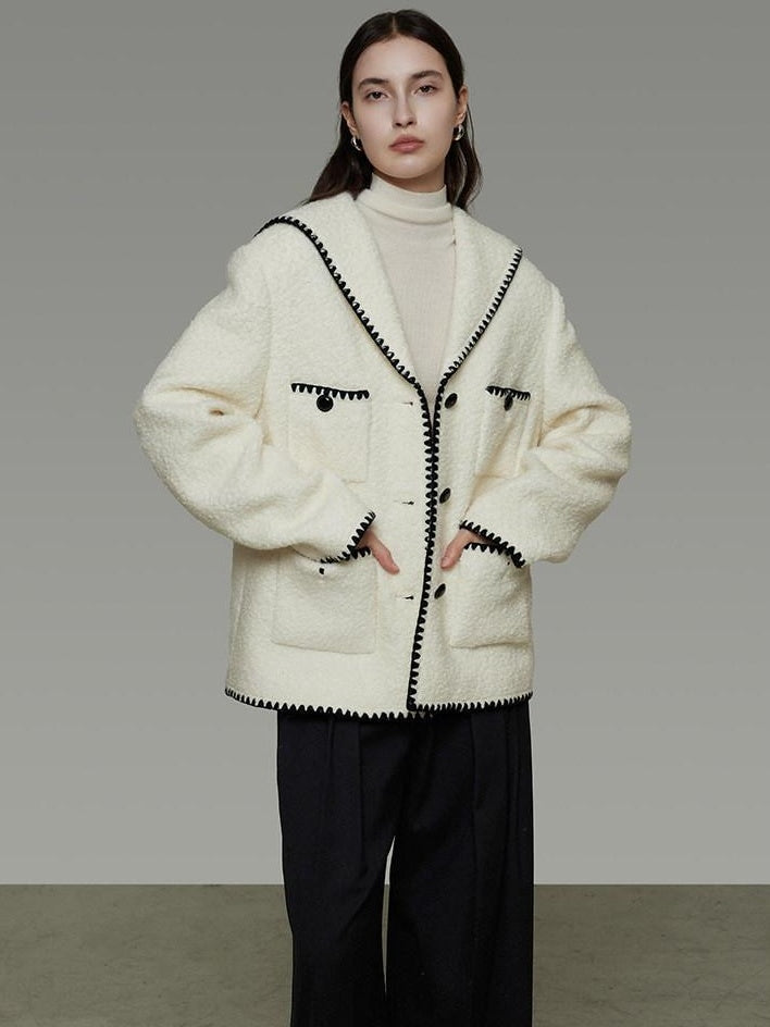 unspoken Lambswool Blend Tailored Loose Minimal Notch Collar Officewear Women Wool Coats