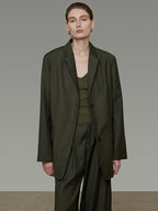 unspoken Breathable Dark Green Loose Lapel Blazer High Waist Casual Top & Skirt Sets
