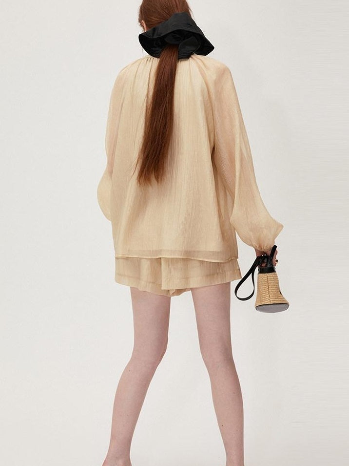 fano Soft Tencel V-neck Long Sleeve Pullover Casual Two Piece Women Blouses
