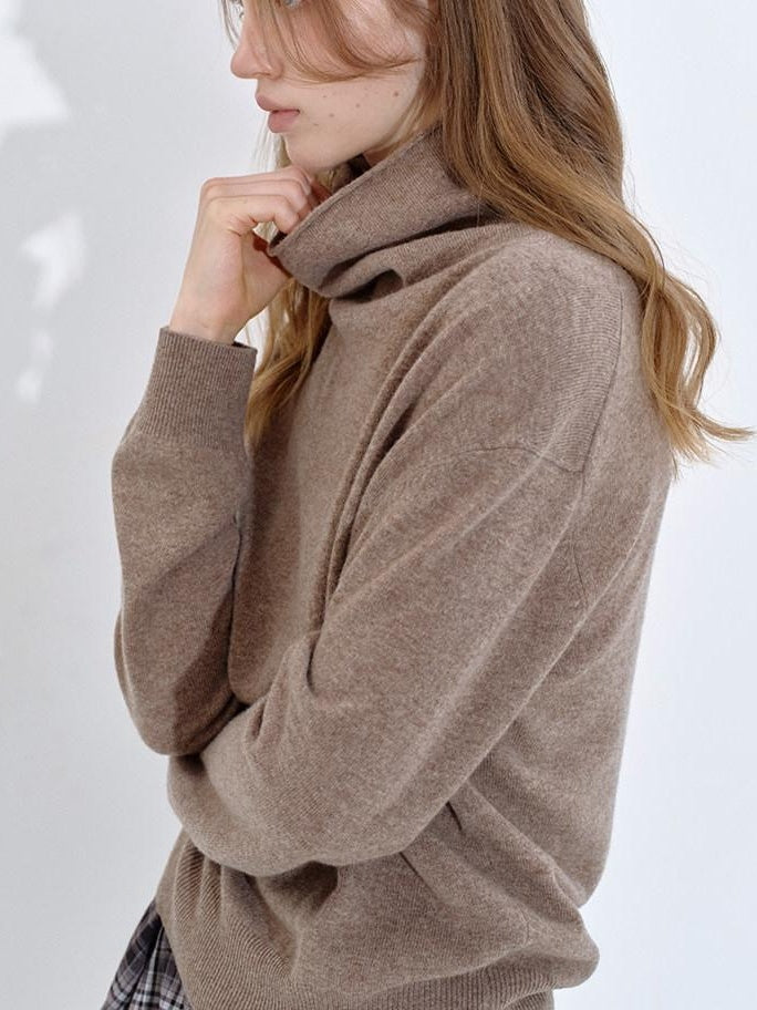 fano Soft Breathable Lambswool Cashmere Cowl Neck Relaxed Knit Pullover Sweaters