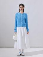 ikyou Soft Cotton Blend Preppy Regular Button Front Blue Casual Women Logo Cardigans