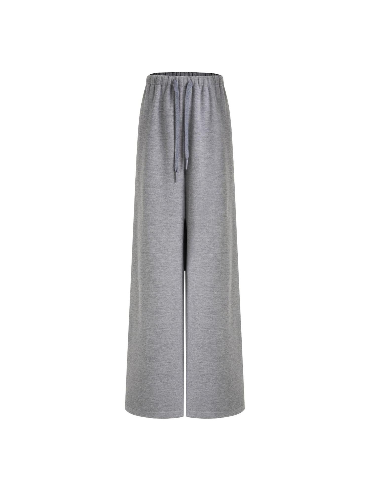 unspoken Breathable High Rise Tie Waist Office Solid Light Gray Poly Blend Wide Leg Pants