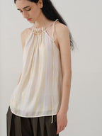someone sometimes Original Mesh Patchwork Epaulette Loose Striped Women Halter Crop Tops