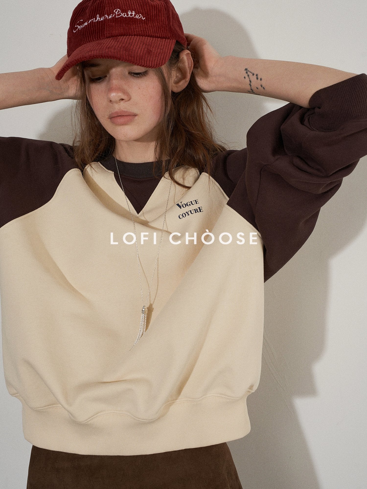 Lofi choose Cozy Colorblock Relaxed Fit Long Sleeve Crewneck Women Office Casual Sweatshirt