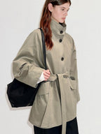 fano Oversized Cotton Blend Single Breasted Korean Commuter Women Khaki Trench Coats