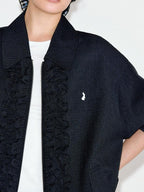 fano Vintage Black Grey Plaid Ruffle Loose Fit Viscose Zipper Women Bomber Jackets
