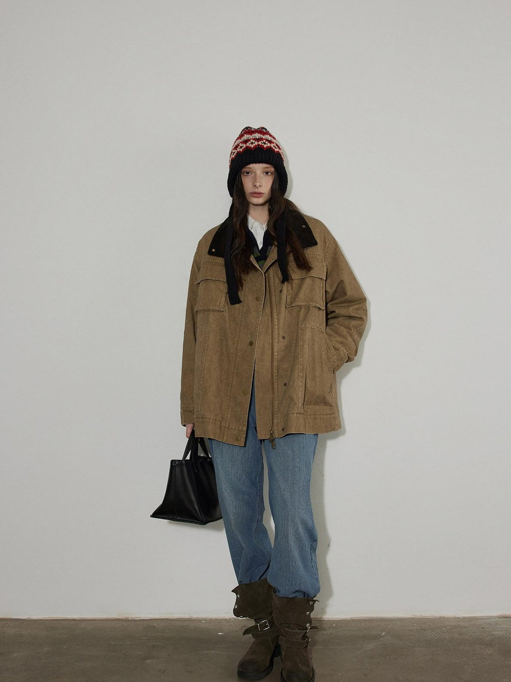 Lofi choose Warm Insulated Oversized Commuter Stand Collar Sand Brown Zip Puffer Jackets