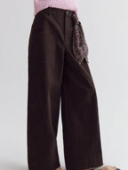 fano High Waist Cotton Warm Minimal Commuter Pocket Button Women Brown Wide Leg Pants