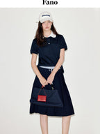 fano Patchwork Slim Korean Henley Neck Cross Navy Short Sleeve T-Shirts
