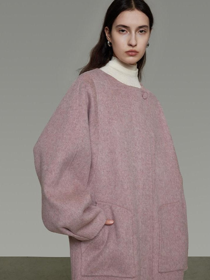 unspoken Pure Wool Loose Fit Minimal Office Midlength Single Button Women Wool Coats