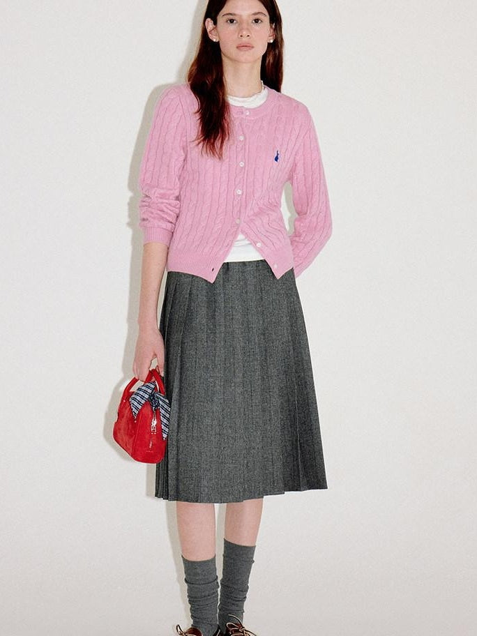 fano Thermal Wool Blend Straight Fit Round Neck Single Button Women Knit Cardigans