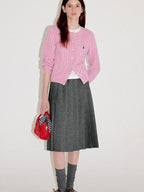 fano Thermal Wool Blend Straight Fit Round Neck Single Button Women Knit Cardigans