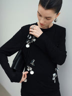 audreyyang Slim Minimal Office Crew Neck Long Sleeve Acetate Blend Black Cropped Jackets