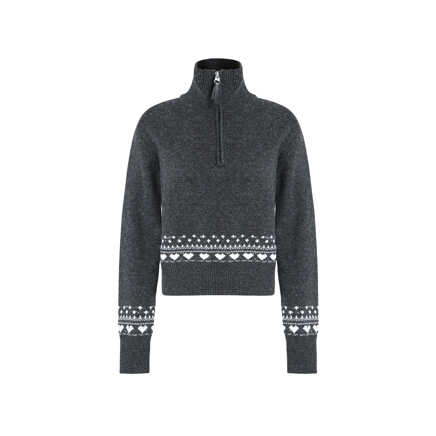 fano_Wool_Blend_Half_Zip_Turtleneck_Loose_Fit_Commuter_Women_Deep_Gray_Sweaters_MISSTT