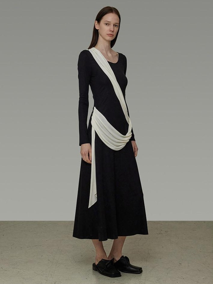 unspoken Slimming High Waist A Line Knit Long Sleeve Workwear Black Women Maxi Dresses