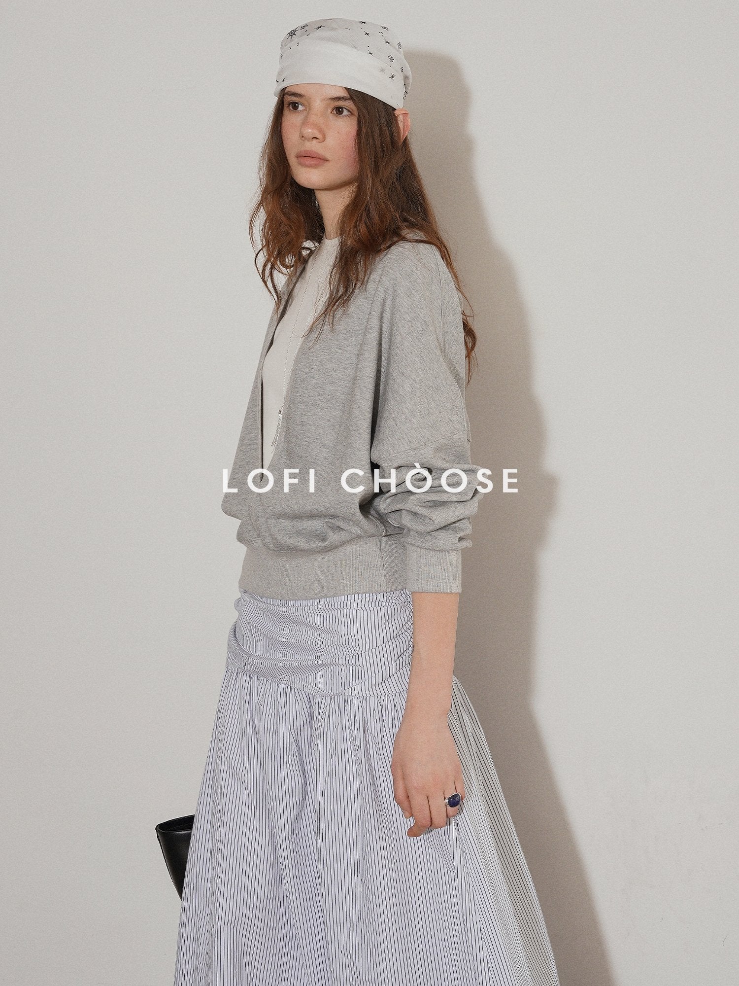 Lofi choose High Waist Cotton Comfort Pleated Loose Fit Office Women Blue Stripe Midi Skirts