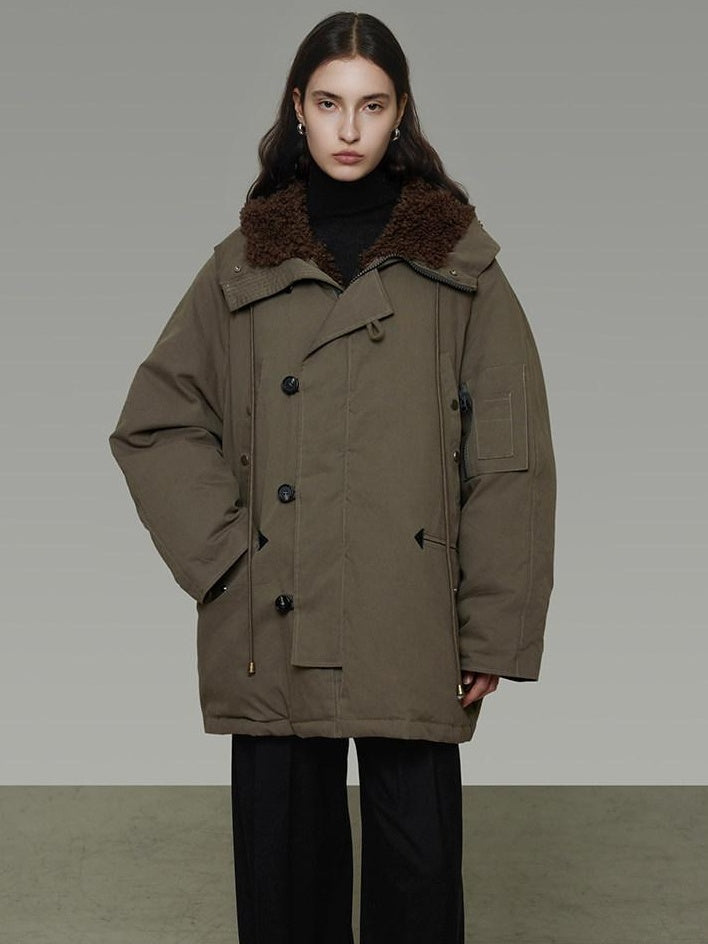 unspoken 90 Percent White Duck Down Hooded Loose Patchwork Cotton Warm Women Down Jackets