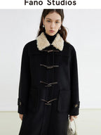 fano Thick Minimalist Commuter Straight Long Stand Collar Toggle Women Wool Coats