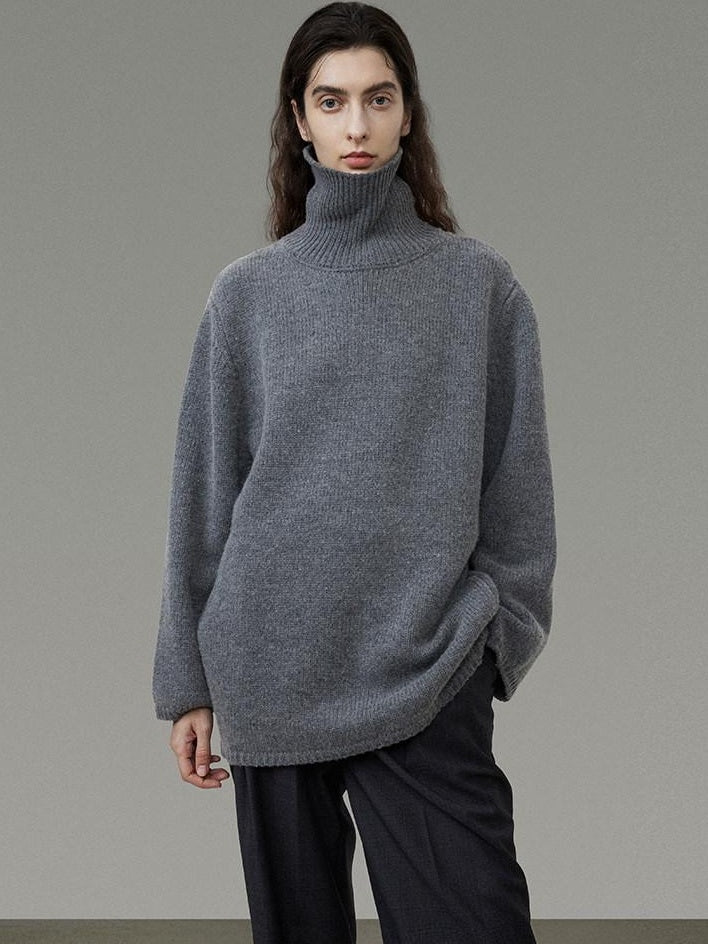unspoken Warm Wool Blend Loose Fit Turtleneck Knitted Pullover Office Casual Gray Sweaters