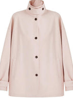fano Peach Pink Cotton Lined Korean Loose Short Single Breasted Women Trench Coats