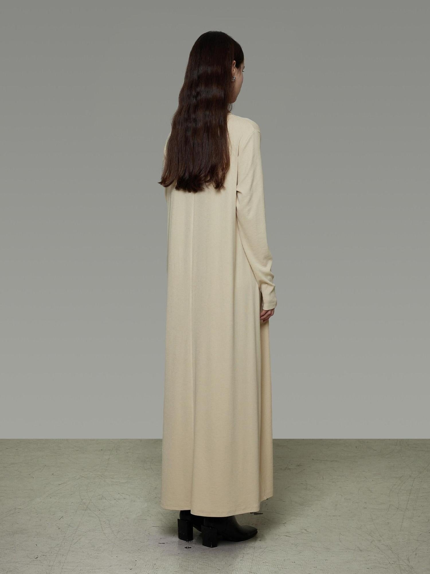 unspoken Non Fading Modal Cotton Long Sleeve Loose Waist Minimalist Commuter Maxi Dresses