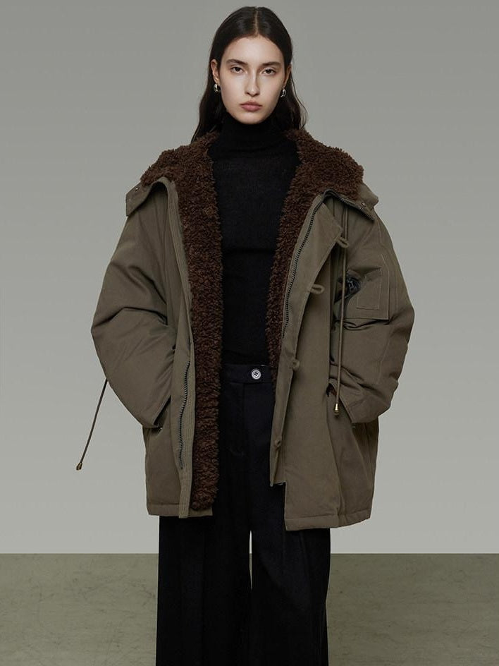 unspoken 90 Percent White Duck Down Hooded Loose Patchwork Cotton Warm Women Down Jackets
