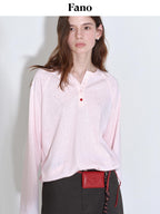 fano Breathable Cotton Blend V-neck Loose Fit Women Casual Long Sleeve T-Shirts
