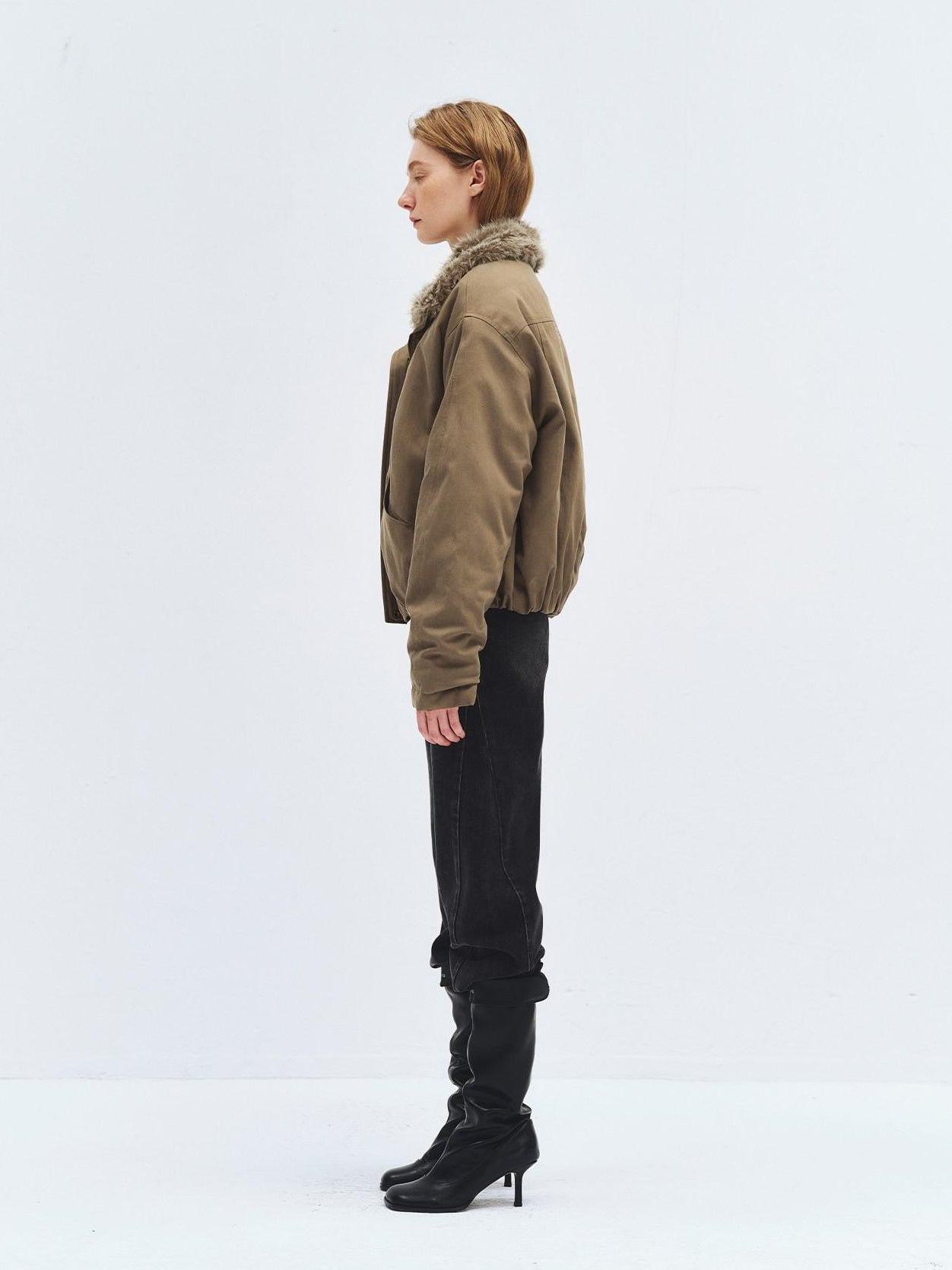 someonesometimes Lyocell Cotton Blend Relaxed Stand Collar Zip Women Beechwood Green Short Coat