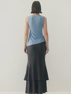 someone sometimes Soft Modal Tencel Minimal Office Double Fishtail Low Waist Women Maxi Skirts