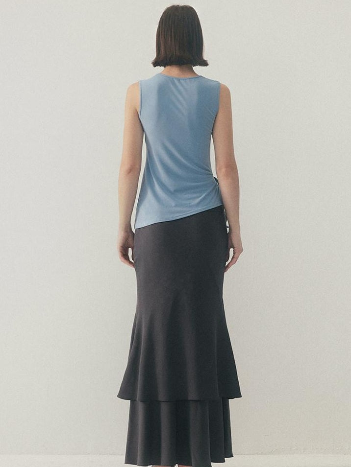 someone sometimes Soft Modal Tencel Minimal Office Double Fishtail Low Waist Women Maxi Skirts