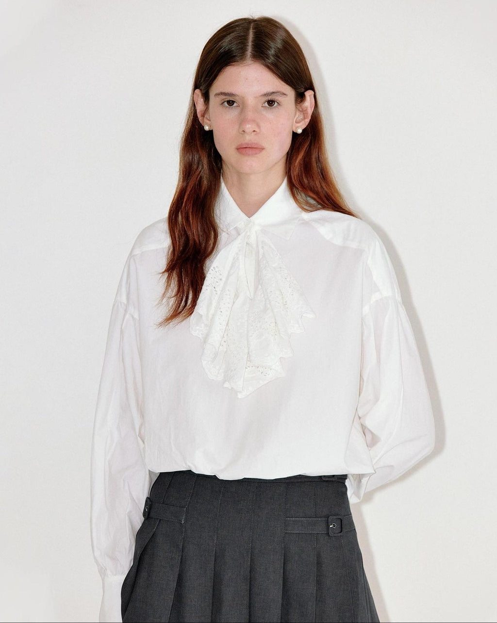 fano Breathable Lyocell Cotton Loose Casual Lace Petal Collar Women Blouses