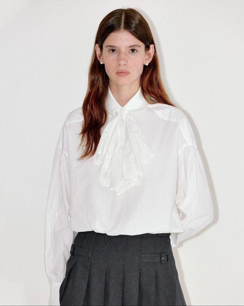 fano Breathable Lyocell Cotton Loose Casual Lace Petal Collar Women Blouses