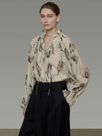 unspoken Breathable Soft Office Loose V-neck Embroidered Floral Viscose Blend Blouses
