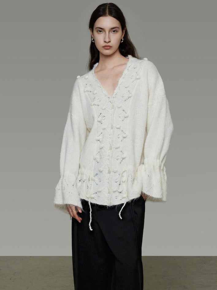 unspoken Breathable V-neck Drawstring Loose Casual Pullover Women Commuter Sweaters