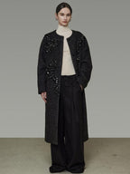 unspoken Warm 3D Embellished Loose Minimalist Commuter Long Women Deep Gray Wool Coats