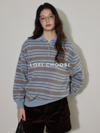 Lofi choose Cozy Striped Polo Collar Loose Fit Knit Pullover Workwear Acrylic Sweaters
