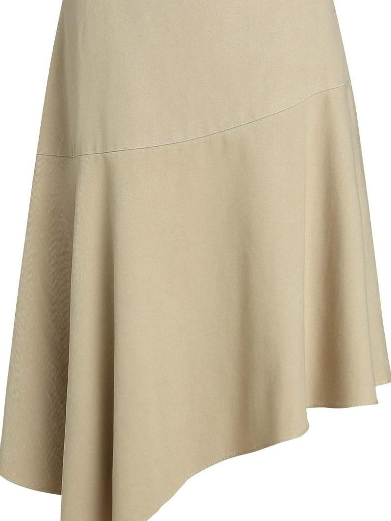 fano Soft Lyocell Cotton Blend Casual Mid Waist Ruffle Asymmetrical Women Midi Skirts
