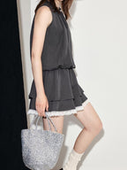 fano Viscose Blend Sleeveless Flared Waist Korean Office Date Off Shoulder Crop Tops