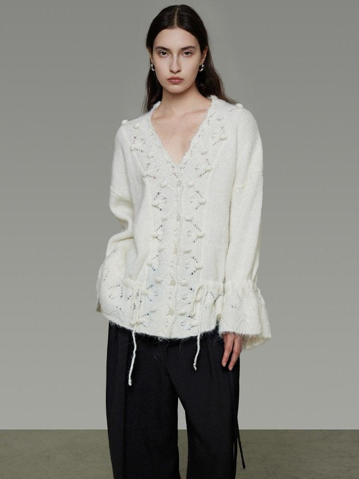unspoken Breathable V-neck Drawstring Loose Casual Pullover Women Commuter Sweaters