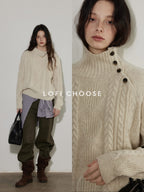 Lofi choose Cozy Thick Commuter Loose Fit Long Sleeve Women Solid Oatmeal Grey Sweaters