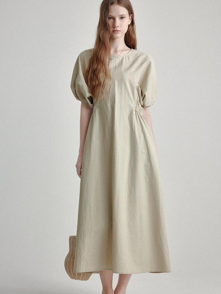 fano Structured High Waist Workwear A Line Short Sleeve Cotton Blend Maxi Dresses