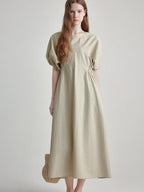 fano Structured High Waist Workwear A Line Short Sleeve Cotton Blend Maxi Dresses