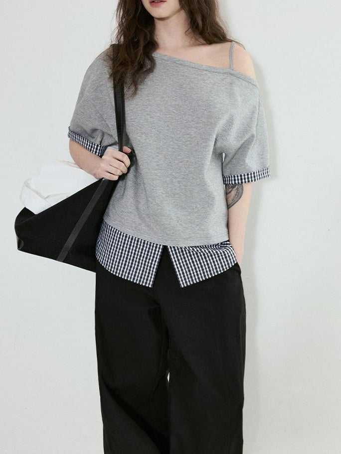 fano Cotton Blend Loose Korean Women Half Sleeve Bardot Off Shoulder Crop Tops