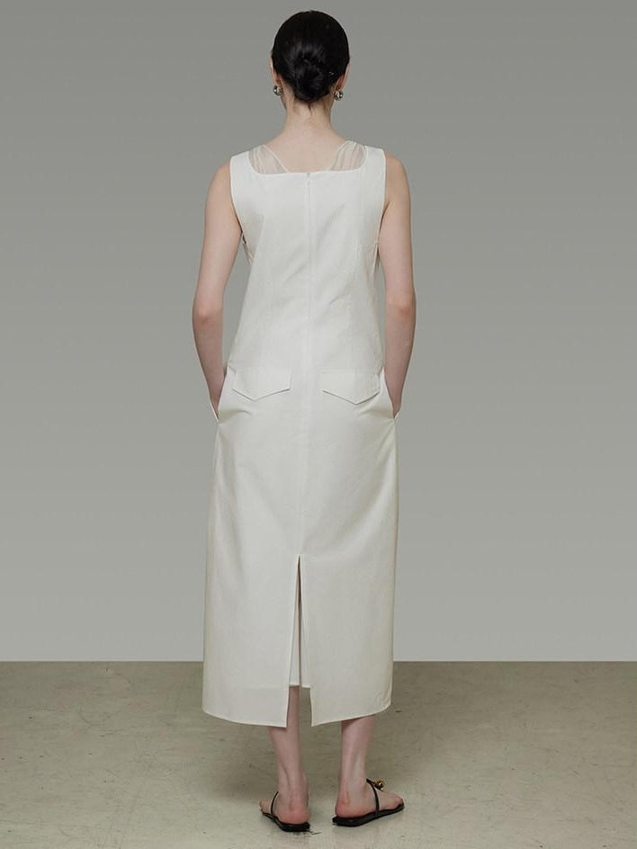 unspoken Soft 100 Percent Cotton Crochet V-neck Sleeveless Office White Maxi Dresses
