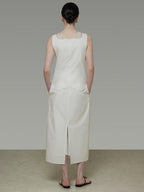 unspoken Soft 100 Percent Cotton Crochet V-neck Sleeveless Office White Maxi Dresses