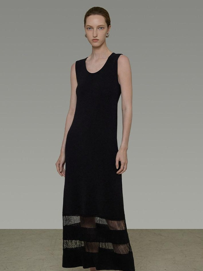 unspoken Elegant Sleeveless Cutout H Line Tank Dress City Commute Black Maxi Dresses