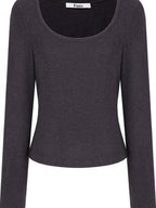 fano Rayon Spandex Slim Fit Korean Office Crew Neck Black Grey Long Sleeve T-Shirts