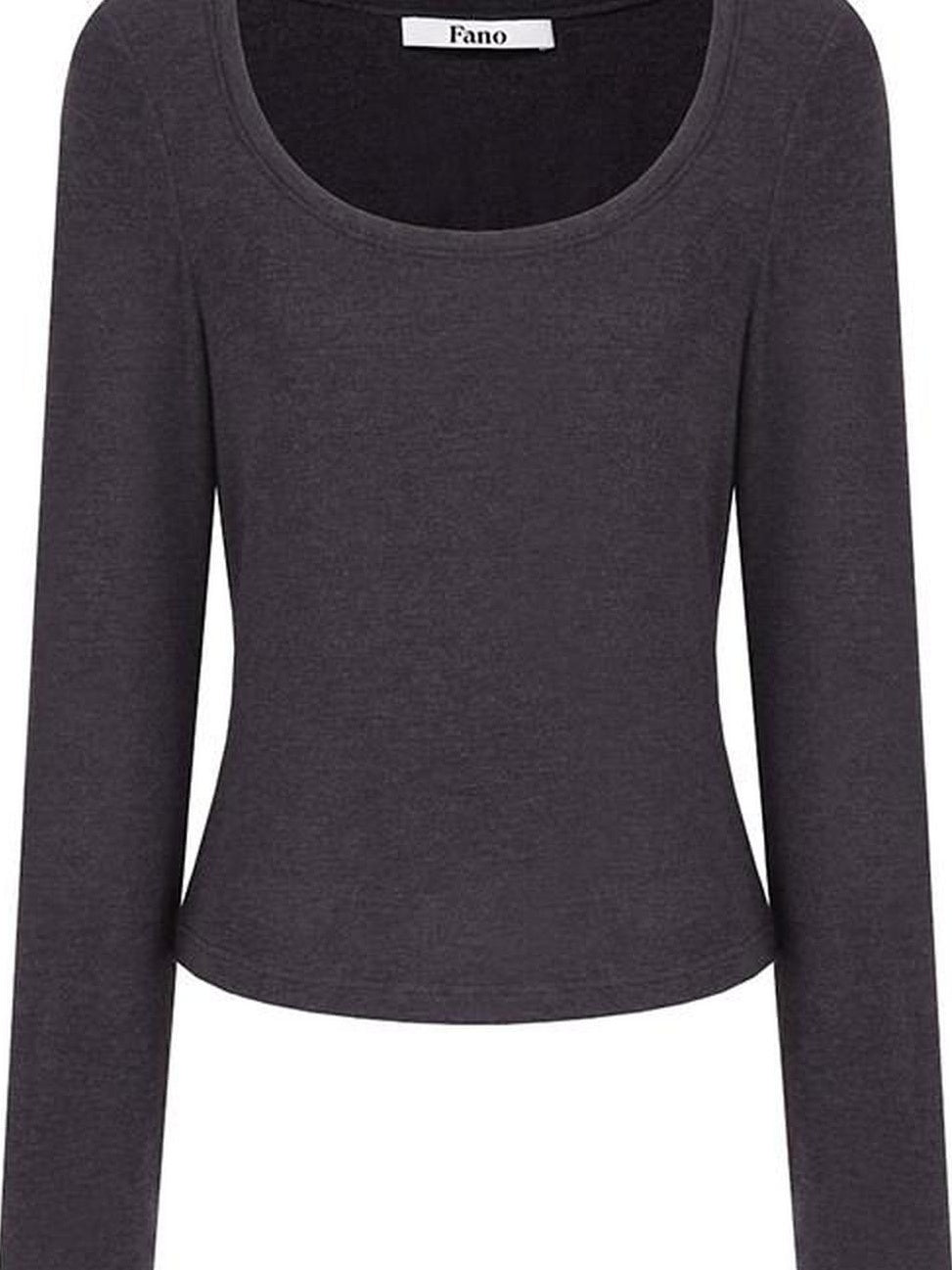 fano Rayon Spandex Slim Fit Korean Office Crew Neck Black Grey Long Sleeve T-Shirts